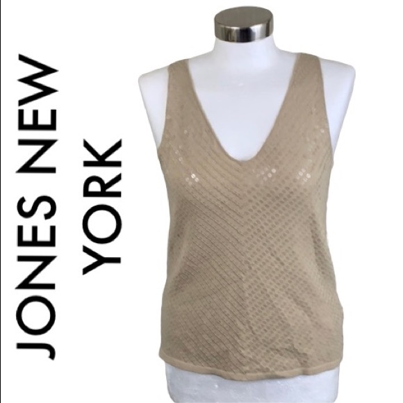 Jones New York Tops - JONES NEW YORK TAN SEQUIN TANK TOP SIZE MEDIUM